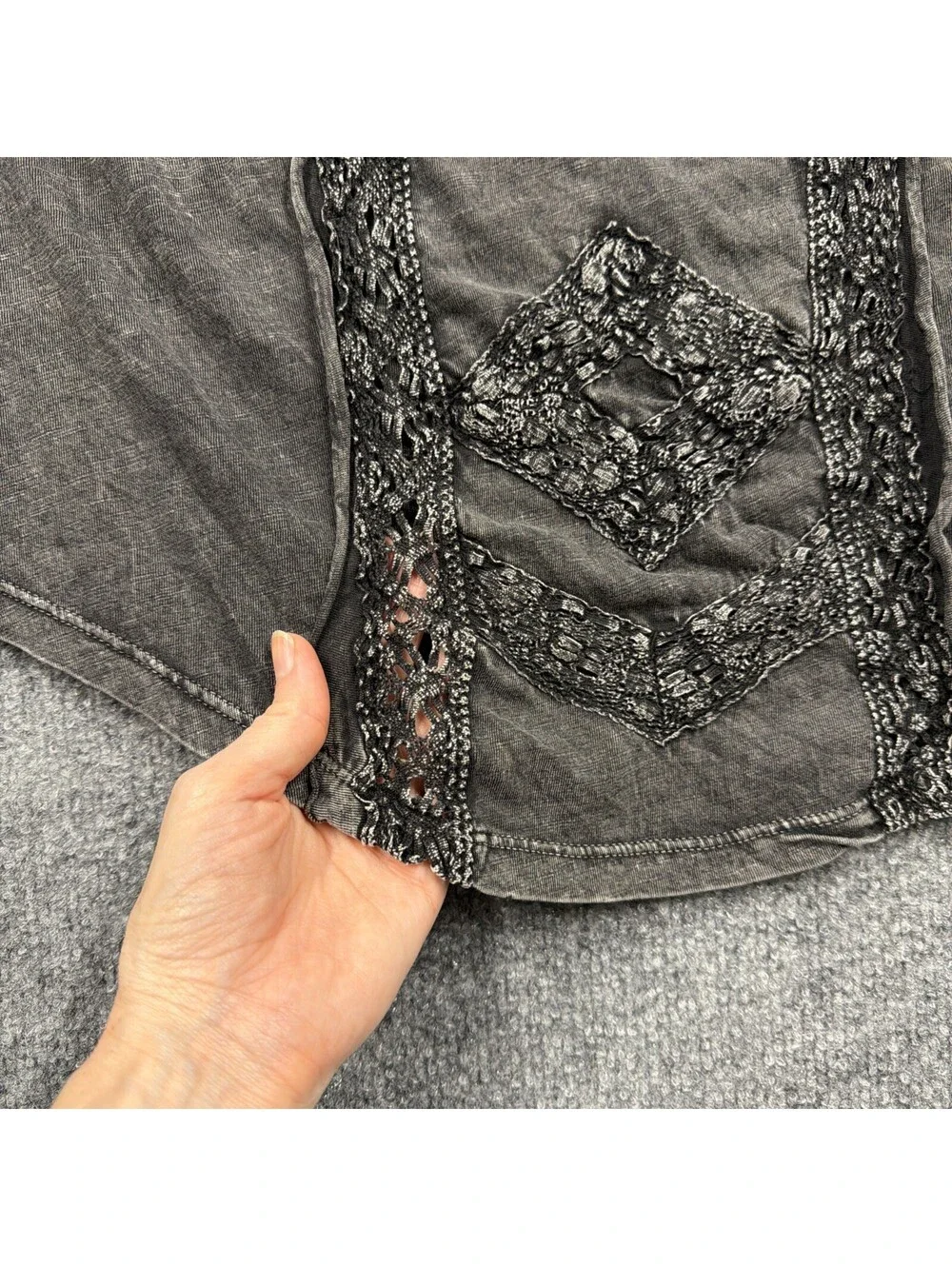 Free People Medium Black Lace Fairy Goth 3/4 sleeve 100% Cotton
